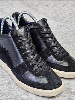Vince Womens 8.5 Suede High Top Wedge Sneaker Black Platform Shoe Hidden Lifted